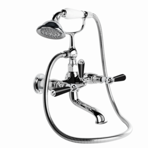 Brodware - Neu England - 1.8020.00.5.01 - Wall Mount Bath Mixer with Hand Shower, Black Porcelain Levers & Diverter - Chrome