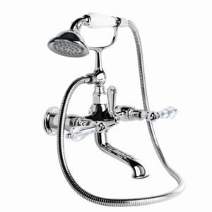 Brodware - Neu England - 1.8020.00.8.01 - Wall Mount Bath Mixer with Hand Shower, Kristall Levers & Diverter - Chrome