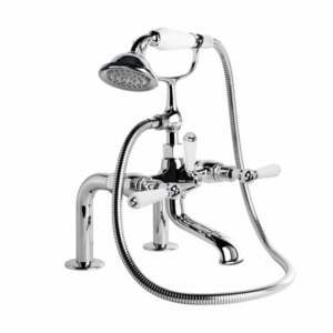 Brodware - Neu England - 1.8021.00.4.01 - Hob Mount Bath Mixer with Hand Shower, White Porcelain Levers & Diverter - Chrome
