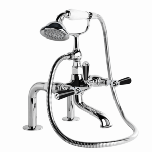 Brodware - Neu England - 1.8021.00.5.01 - Hob Mount Bath Mixer with Hand Shower, Black Porcelain Levers & Diverter - Chrome