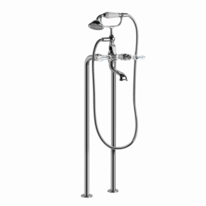 Brodware - Neu England - 1.8022.00.8.01 - Floor Mount Bath Mixer with Hand Shower, Kristall Levers & Diverter - Chrome