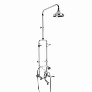 Brodware - Neu England - 1.8023.00.5.01 - Exposed Bath/Overhead Shower Set with 150mm Rose, Hand Shower, Black Porcelain Levers & Diverter - Chrome