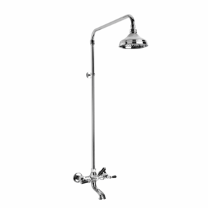 Brodware - Neu England - 1.8025.00.5.01 - Exposed Bath/Overhead Shower Set with 150mm Rose, Black Porcelain Levers & Diverter - Chrome