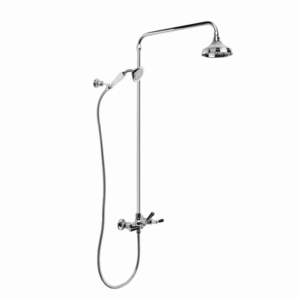Brodware - Neu England - 1.8025.02.5.01 - Exposed Shower Set with 150mm Rose, Hand Shower, Black Porcelain Lever & Diverter - Chrome