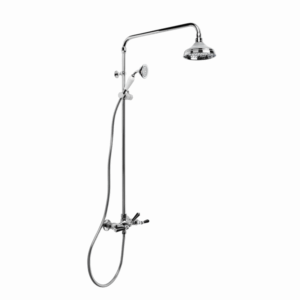 Brodware - Neu England - 1.8025.04.5.01 - Exposed Shower Set with 150mm Rose, Hand Shower, Black Porcelain Lever & Diverter - Chrome