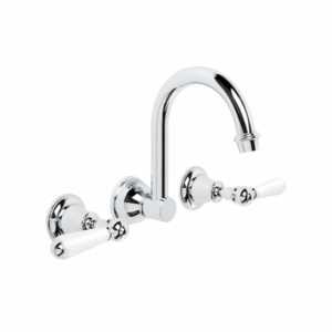Brodware - Neu England - 1.8027.00.4.01 - Wall Set with 180mm Swivel Spout & White Porcelain Levers - Chrome