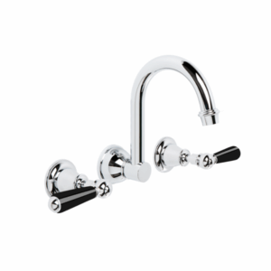 Brodware - Neu England - 1.8027.00.5.01 - Wall Set with 180mm Swivel Spout & Black Porcelain Levers - Chrome