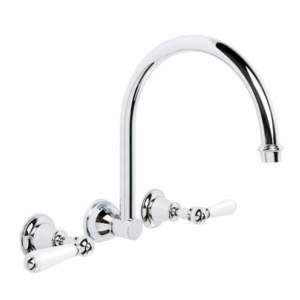 Brodware - Neu England - 1.8028.00.4.01 - Wall Set with 255mm Swivel Spout & White Porcelain Levers - Chrome