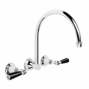 Brodware - Neu England - 1.8028.00.5.01 - Wall Set with 255mm Swivel Spout & Black Porcelain Levers - Chrome