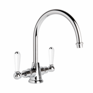 Brodware - Neu England - 1.8030.00.4.01 - Kitchen Mixer with Swivel Spout and White Porcelain Levers - Chrome