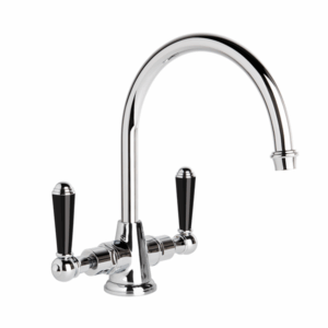 Brodware - Neu England - 1.8030.00.5.01 - Kitchen Mixer with Swivel Spout and Black Porcelain Levers - Chrome