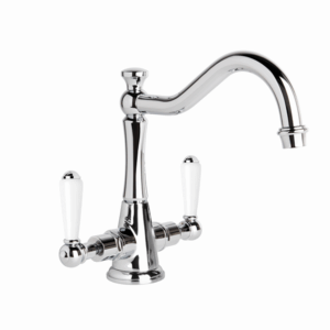 Brodware - Neu England - 1.8030.02.4.01 - Kitchen Mixer with Traditional Swivel Spout and White Porcelain Levers - Chrome