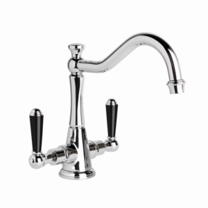 Brodware - Neu England - 1.8030.02.5.01 - Kitchen Mixer with Traditional Swivel Spout and Black Porcelain Levers - Chrome