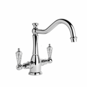 Brodware - Neu England - 1.8030.02.8.01 - Kitchen Mixer with Traditional Swivel Spout and Kristall Levers - Chrome