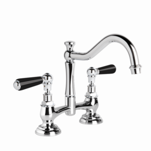 Brodware - Neu England - 1.8031.02.5.01 - Kitchen Set with Traditional Swivel Spout & Black Porcelain Levers - Chrome
