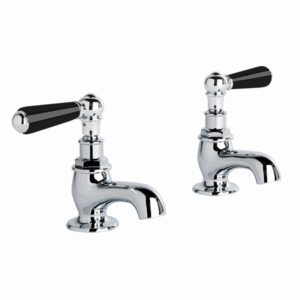 Brodware - Neu England - 1.8040.00.5.01 - Pillar Taps, Pair with Black Porcelain Levers - Chrome