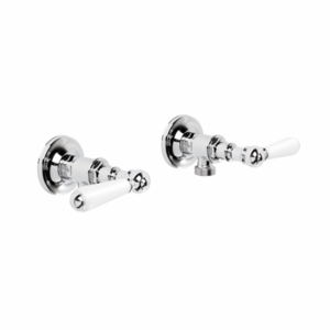 Brodware - Neu England - 1.8044.00.4.01 - Washing Machine Taps, Pair with White Porcelain Levers - Chrome