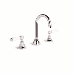 Brodware - Winslow - 1.8100.00.4.01 - Basin Set with Swivel Spout & White Porcelain Levers - Wels 6 Star Flow Rate 4.5L/min - Chrome