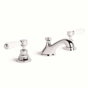 Brodware - Winslow - 1.8100.03.4.01 - Basin Set with Fixed Cast Spout & White Porcelain Levers - Wels 6 Star Flow Rate 4.5L/min - Chrome