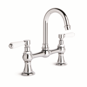 Brodware - Winslow - 1.8101.00.4.01 - Basin Set with Swivel Spout & White Porcelain Levers - Wels 6 Star Flow Rate 4.5L/min - Chrome