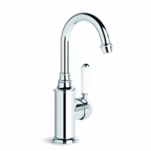 Brodware - Winslow - 1.8103.00.4.01 - Basin Mixer Single White Porcelain Lever with Swivel Spout - Wels 6 Star Flow Rate 4.5L/min - Chrome