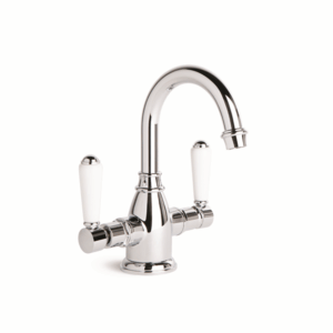 Brodware - Winslow - 1.8104.00.4.01 - Basin Mixer with Swivel Spout & White Porcelain Levers - Wels 6 Star Flow Rate 4.5L/min - Chrome