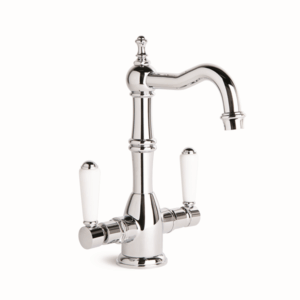 Brodware - Winslow - 1.8104.02.4.01 - Basin Mixer with Swivel Spout & White Porcelain Levers - Wels 6 Star Flow Rate 4.5L/min - Chrome