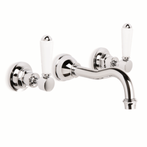 Brodware - Winslow - 1.8105.00.4.01 - Wall Set with 165mm Spout & White Porcelain Levers - Chrome