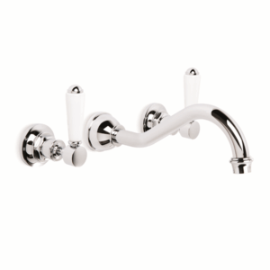 Brodware - Winslow - 1.8106.00.4.01 - Wall Set with 225mm Spout & White Porcelain Levers - Wels 6 Star Rating, 4.5L/Min - Chrome