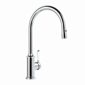 Brodware - Winslow - 1.8108.04.4.01 - Kitchen Mixer with Pull-out Spray & White Porcelain Levers - Wels 5 Star Flow Rate 6L/min - Chrome