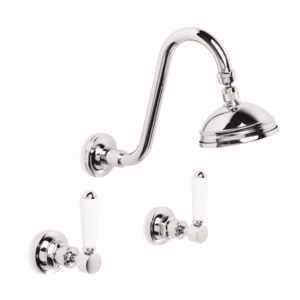 Brodware - Winslow - 1.8110.00.4.01 - Shower Set with 100mm Ball Joint Rose & White Porcelain Levers - Wels 3 Star Flow Rate 9L/min - Chrome