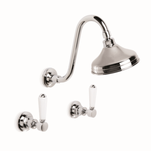 Brodware - Winslow - 1.8110.03.4.01 - Shower Set with 150mm Ball Joint Rose & White Porcelain Levers - Wels 3 Star Flow Rate 9L/min- Chrome