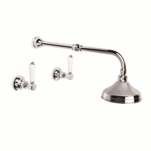 Brodware - Winslow - 1.8111.00.4.01 - Shower Set with 150mm Ball Joint Rose & White Porcelain Levers - Wels 3 Star Flow Rate 9L/min - Chrome
