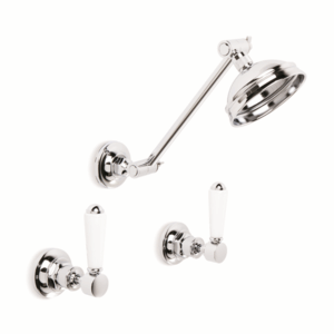 Brodware - Winslow - 1.8112.00.4.01 - Shower Set with Adjustable Arm and 100mm Rose & White Porcelain Levers - Wels 3 Star Flow Rate 9L/min - Chrome