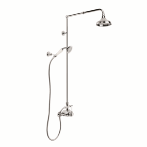 Brodware - Winslow - 1.8114.02.4.01 - Shower Mixer Exposed with 150mm Rose, Handshower, Diverter & White Porcelain Lever - Wels 3 Star Flow Rate 9L/min - Chrome