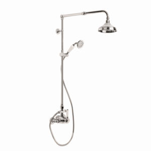 Brodware - Winslow - 1.8114.03.4.01 - Shower Mixer Exposed with 150mm Rose, Handshower & Diverter & White Porcelain Lever - Wels 3 Star Flow Rate 9L/min - Chrome