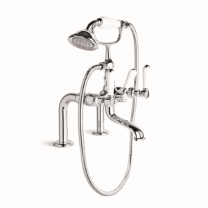 Brodware - Winslow - 1.8121.00.4.01 - Bath Mixer with Handshower & White Porcelain Lever & Diverter, Hob Mount - Wels 3 Star Flow Rate 9L/min - Chrome