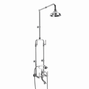 Brodware - Winslow - 1.8123.00.4.01 - Exposed Bath / Shower Set with 150mm Rose & White Porcelain Lever & Diverter, Handshower - Wels 3 Star Flow Rate 9L/min - Chrome