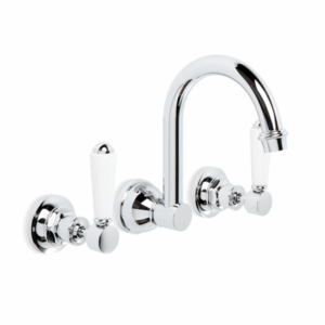 Brodware - Winslow - 1.8127.00.4.01 - Wall Set with 185mm Swivel Spout & White Porcelain Levers - Chrome