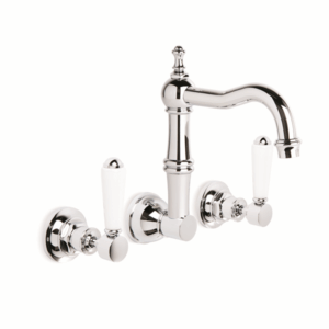 Brodware - Winslow - 1.8127.02.4.01 - Wall Set with 175mm Swivel Spout with White Porcelain Levers- Chrome