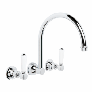 Brodware - Winslow - 1.8128.00.4.01 - Wall Set with 250mm Swivel Spout & White Porcelain Levers - Chrome