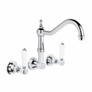Brodware - Winslow - 1.8128.02.4.01 - Wall Set with 240mm Swivel Spout & White Porcelain Levers - Chrome