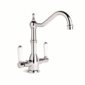 Brodware - Winslow - 1.8130.02.4.01 - Kitchen Mixer with Swivel Spout & White Porcelain Levers - Wels 5 Star Flow Rate 6L/min - Chrome