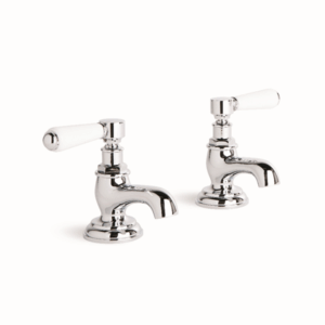 Brodware - Winslow - 1.8140.00.4.01 - Pillar Taps, Pair with White Porcelain Levers - Wels 6 Star - Chrome