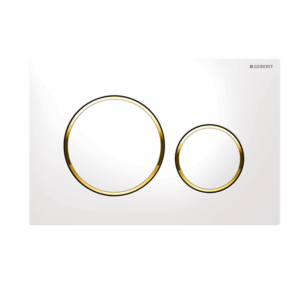 Geberit - Sigma - 115.882.KK.1 - Sigma20 Dual Flush Button - White Plate with Gold Trim