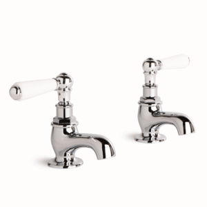 Brodware - Neu England - 1.8040.00.4.01 - Pillar Taps, Pair with White Porcelain Levers - Chrome