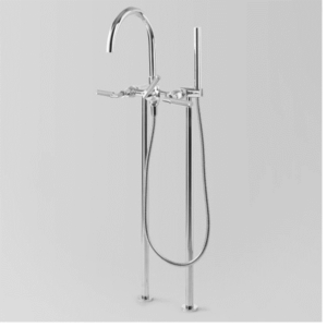Astra Walker - Assemble Knurled Icon + Lever - A68.20.KN - Floor Mounted Bath Mixer & Hand Shower with Knurled Handles, 242mm Swivel Spout- Chrome