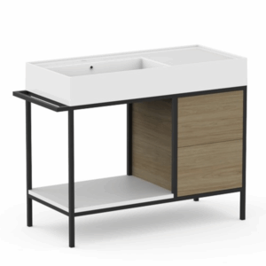 ADP - Antonio - ANTFC1000FML/R - Ceramic Floor Mount Vanity 1000mm, Offset - Gloss White / Matte White Wood / Matte Black