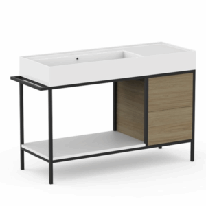 ADP - Antonio - ANTFC1200FML/R - Ceramic Floor Mount Vanity 1200mm, Offset - Gloss White / Matte White Wood / Matte Black