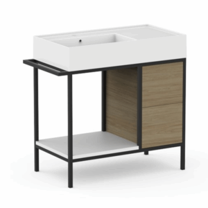 ADP - Antonio - ANTFC0800FML/R - Ceramic Floor Mount Vanity 800mm, Offset - Gloss White / Matte White Wood / Matte Black
